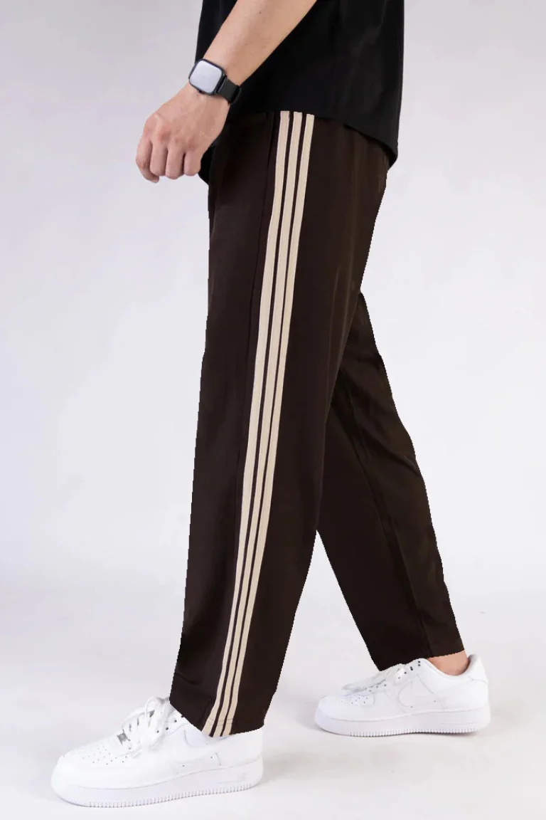 Imported Brown Micro Relaxed Fit Trousers with Three Skin Stripes
