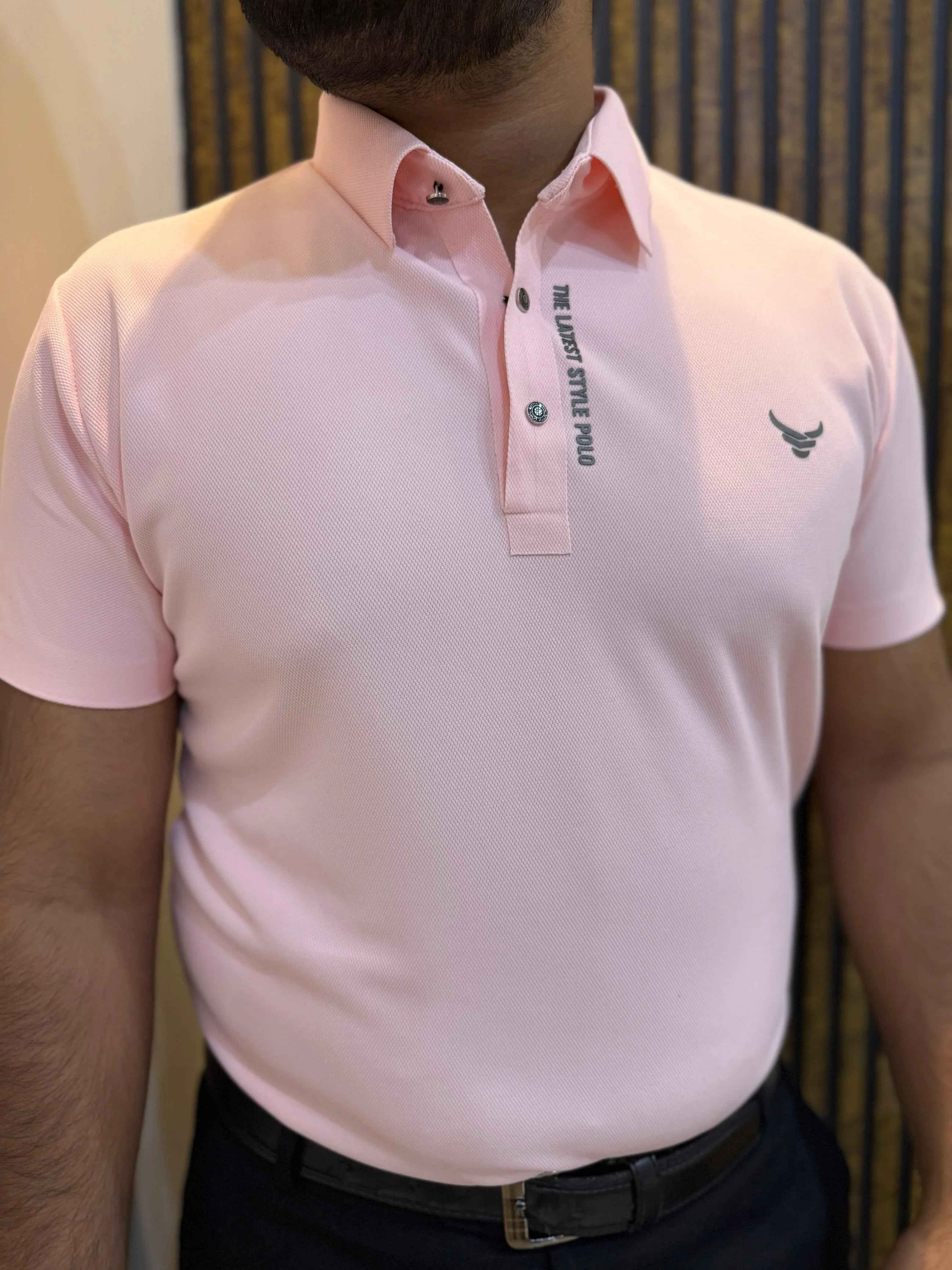Italian textured seam less Polo Shirts OXT # 01 Peach - Image 3