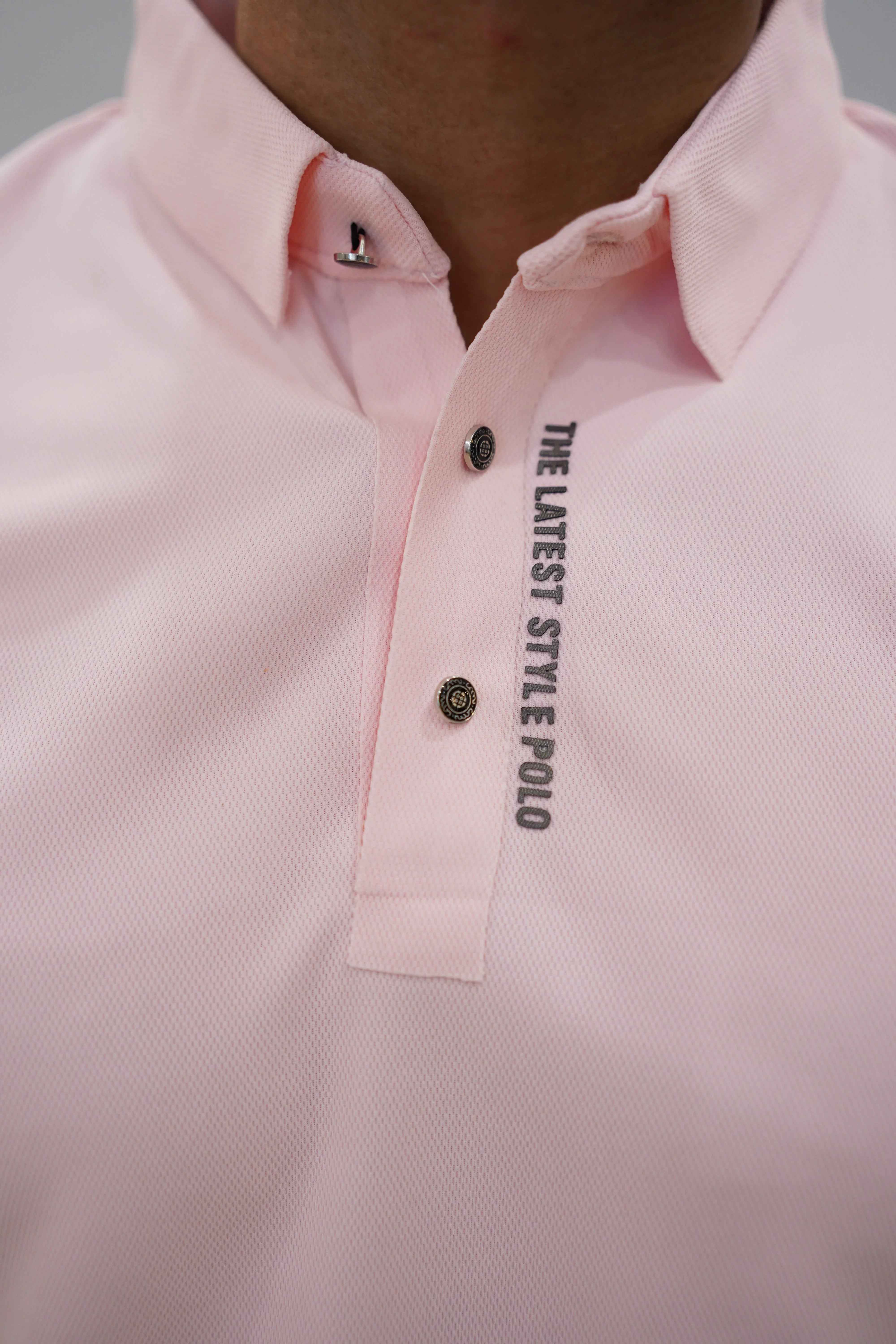 Italian textured seam less Polo Shirts OXT # 01 Peach - Image 4