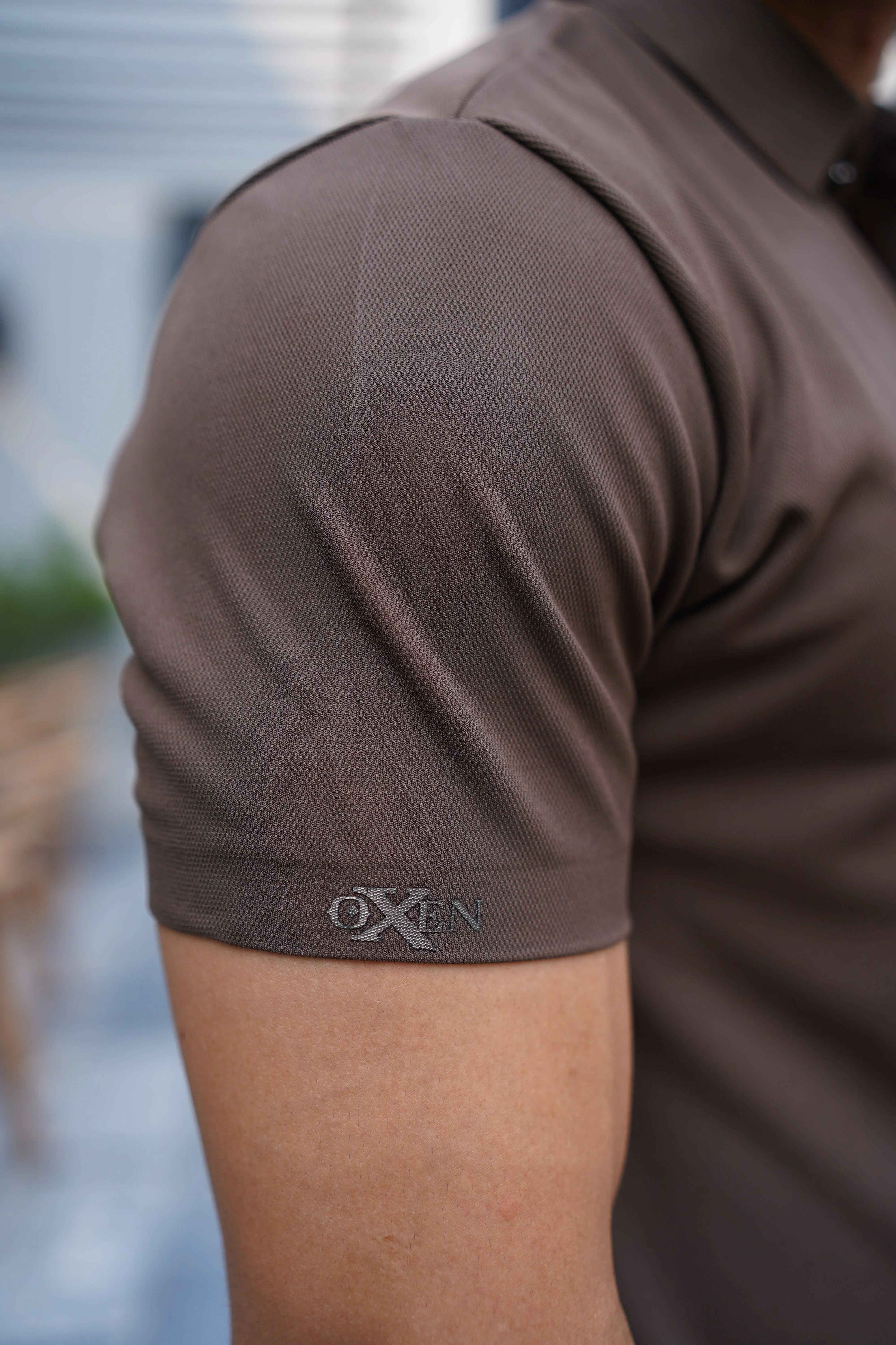 Italian textured seam less Polo Shirts OXT # 04 Brown - Image 3