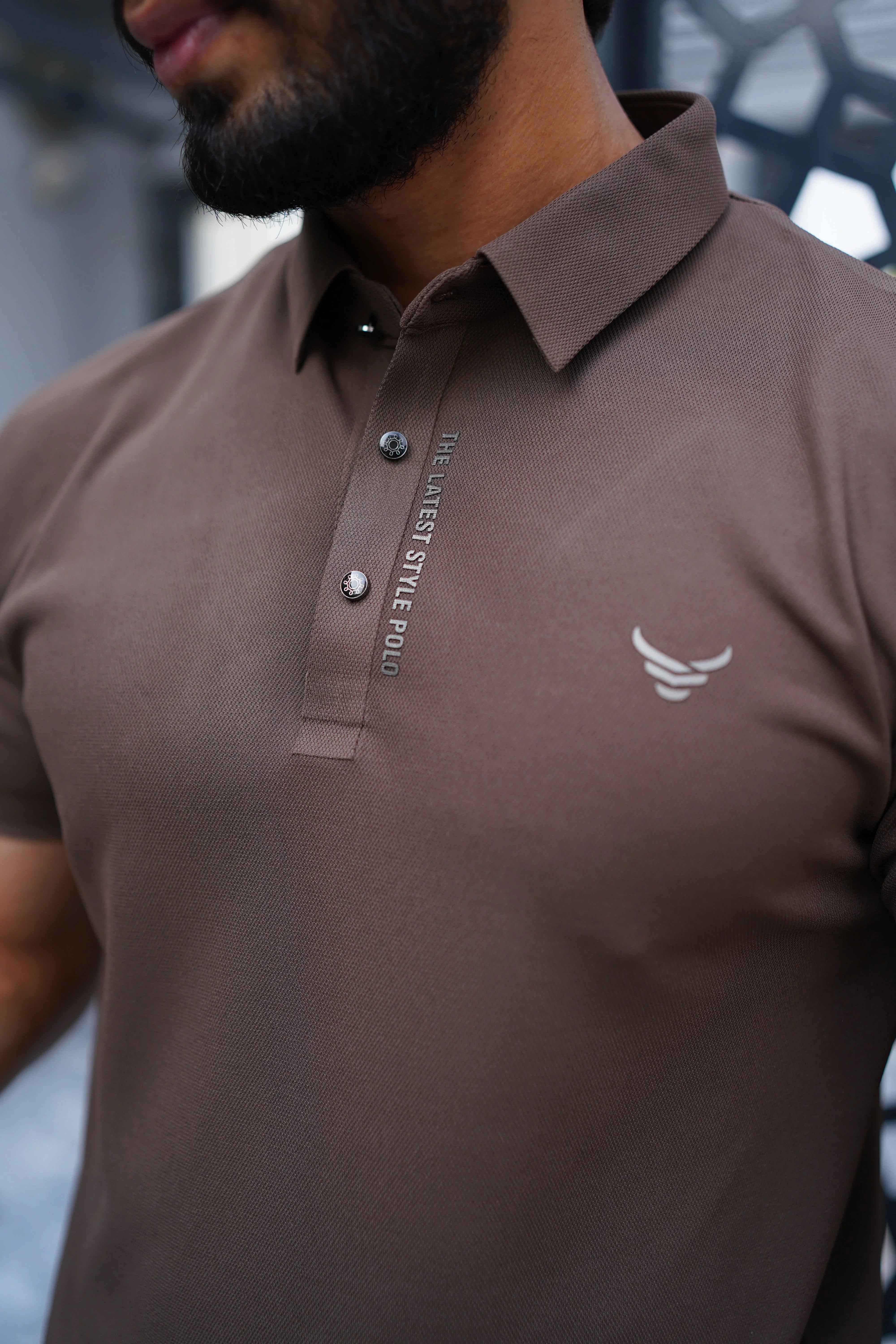 Italian textured seam less Polo Shirts OXT # 04 Brown - Image 4