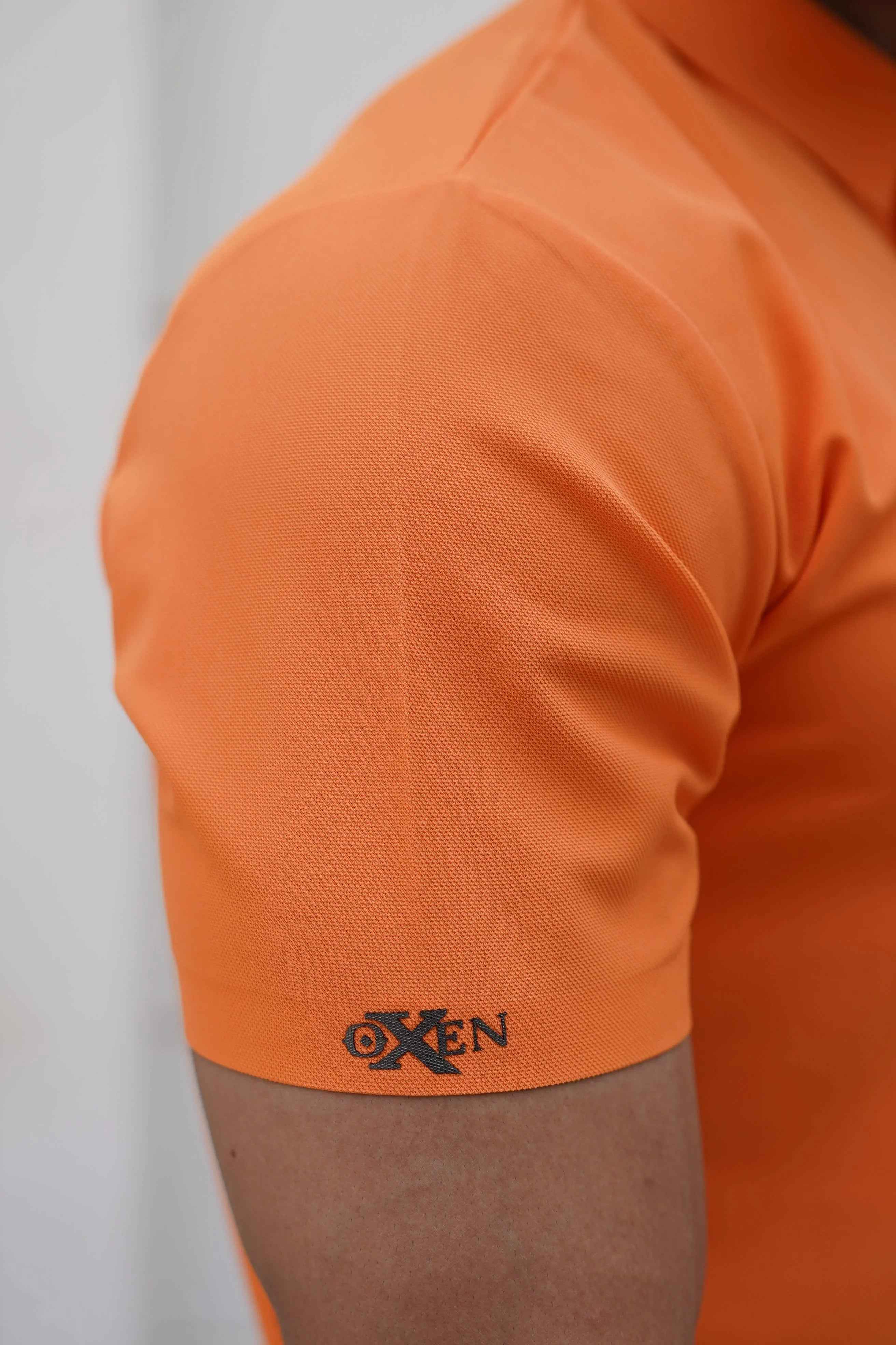 Italian textured seam less Polo Shirts OXT # 05 Orange - Image 4