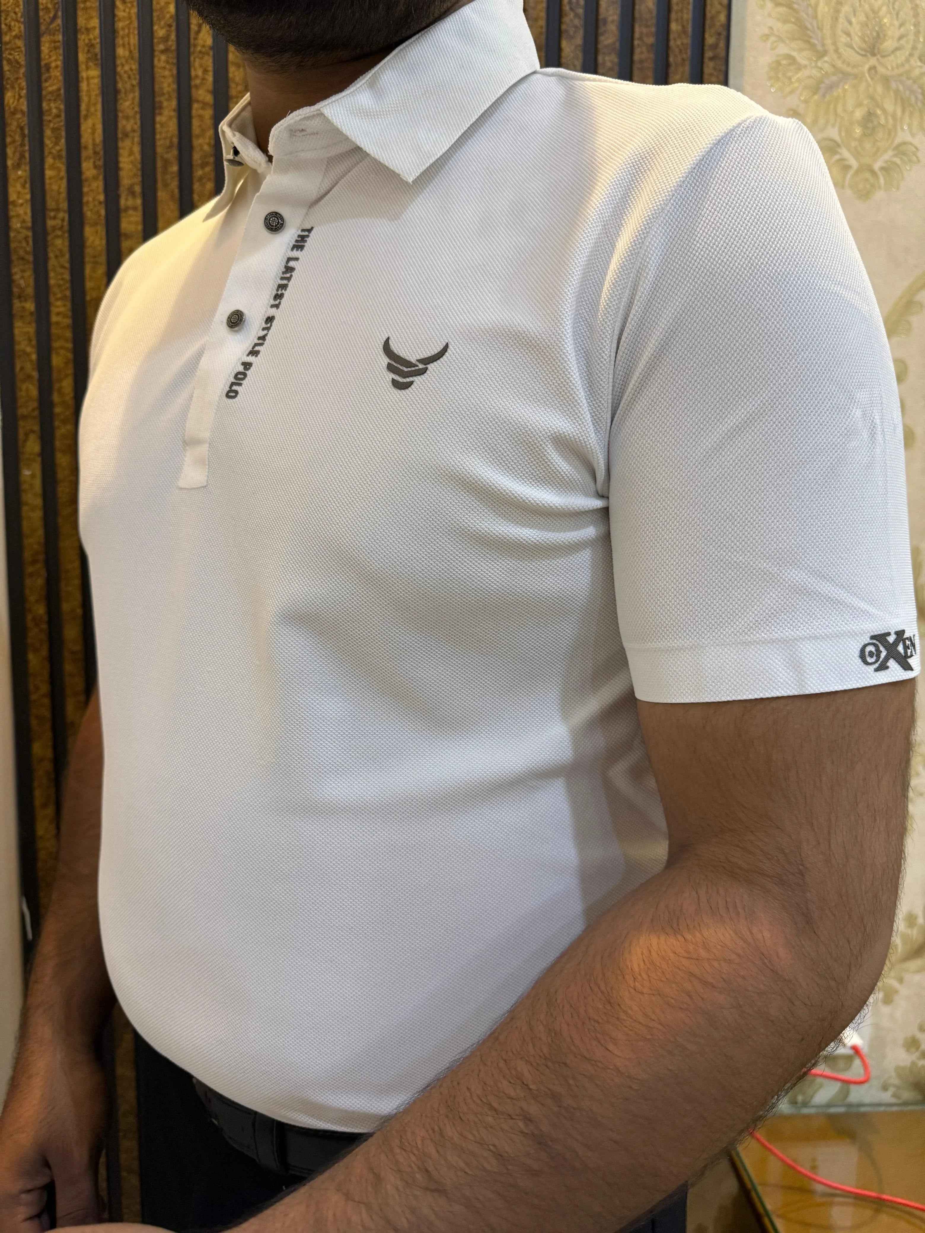 Italian textured seam less Polo Shirts OXT # 08 White - Image 2