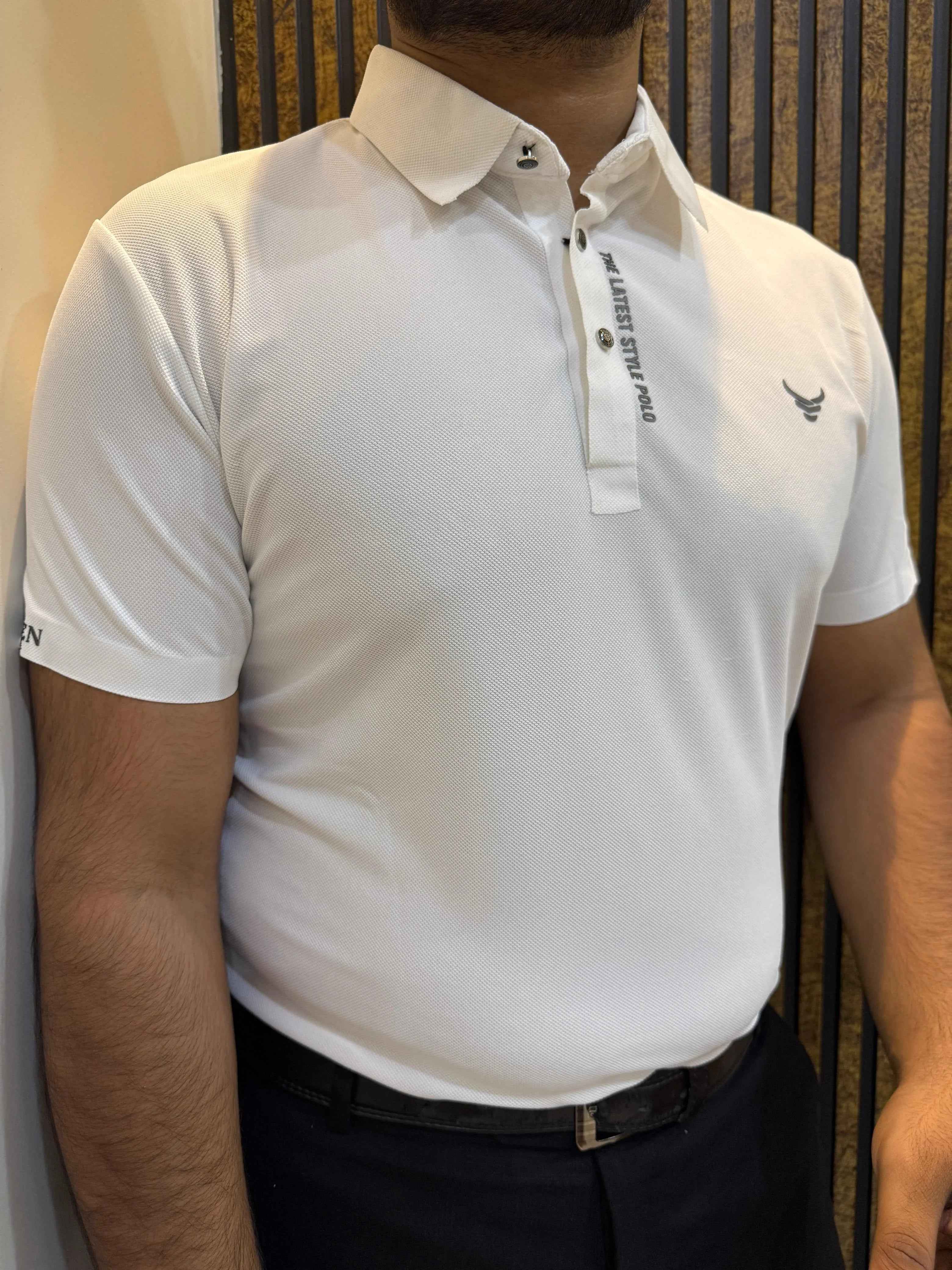 Italian textured seam less Polo Shirts OXT # 08 White - Image 3