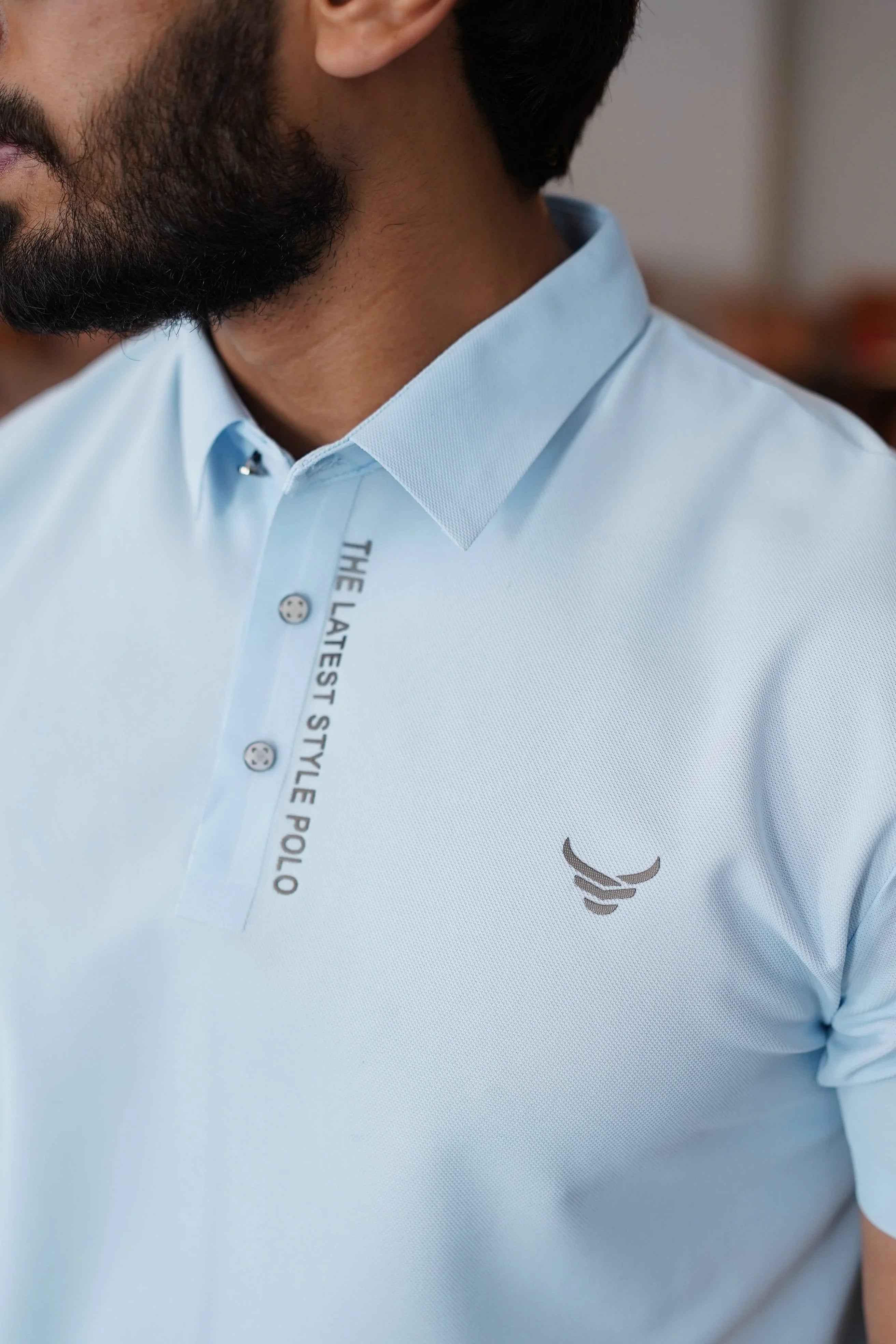 Italian textured seam less Polo Shirts OXT # 12 Sky - Image 2