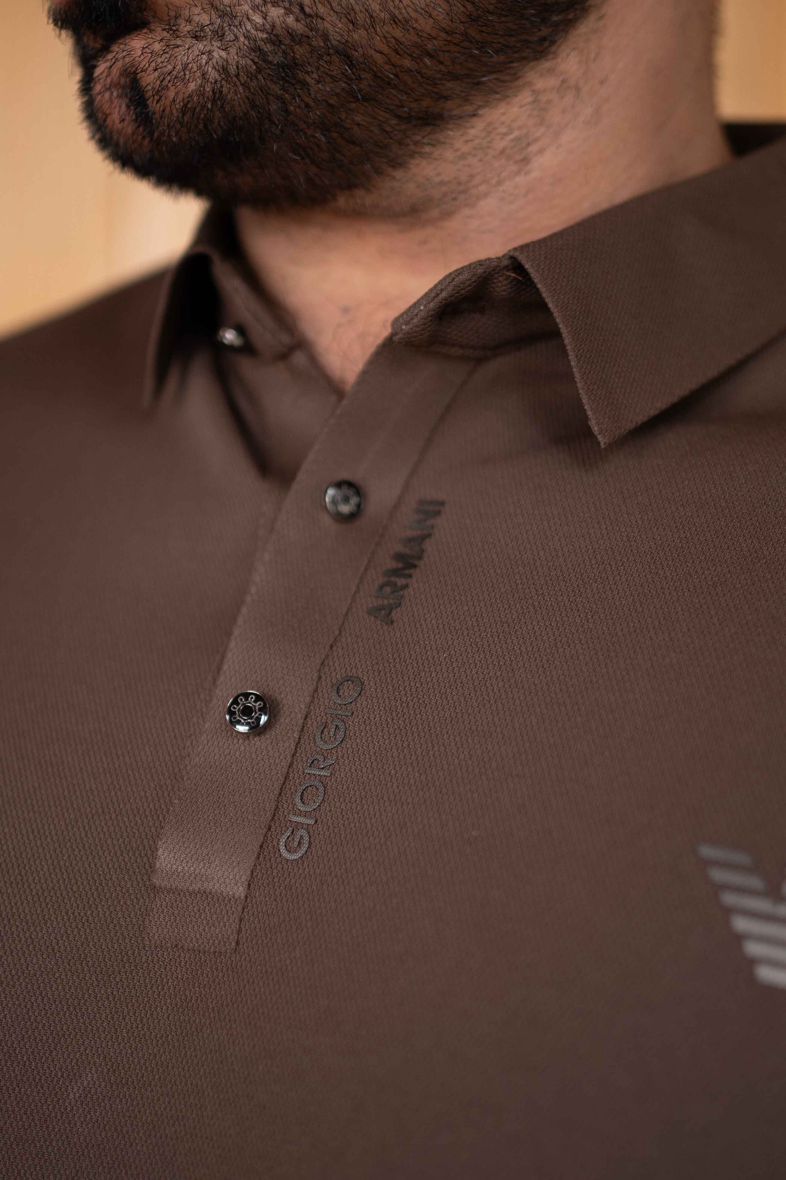 ITALIAN Textured Stitch-less POLO Shirt LVPS-010 BROWN - Image 2