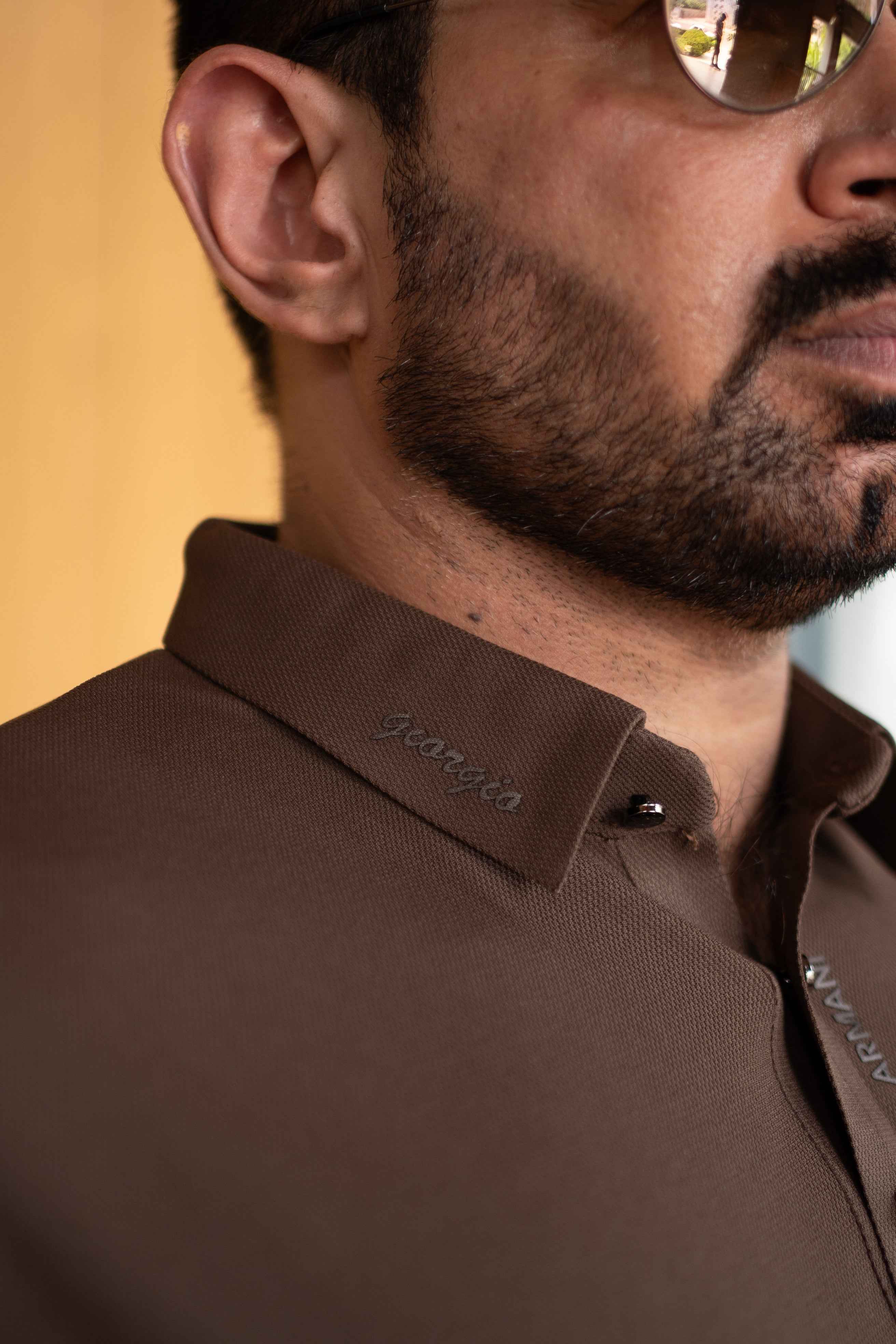 ITALIAN Textured Stitch-less POLO Shirt LVPS-010 BROWN - Image 3