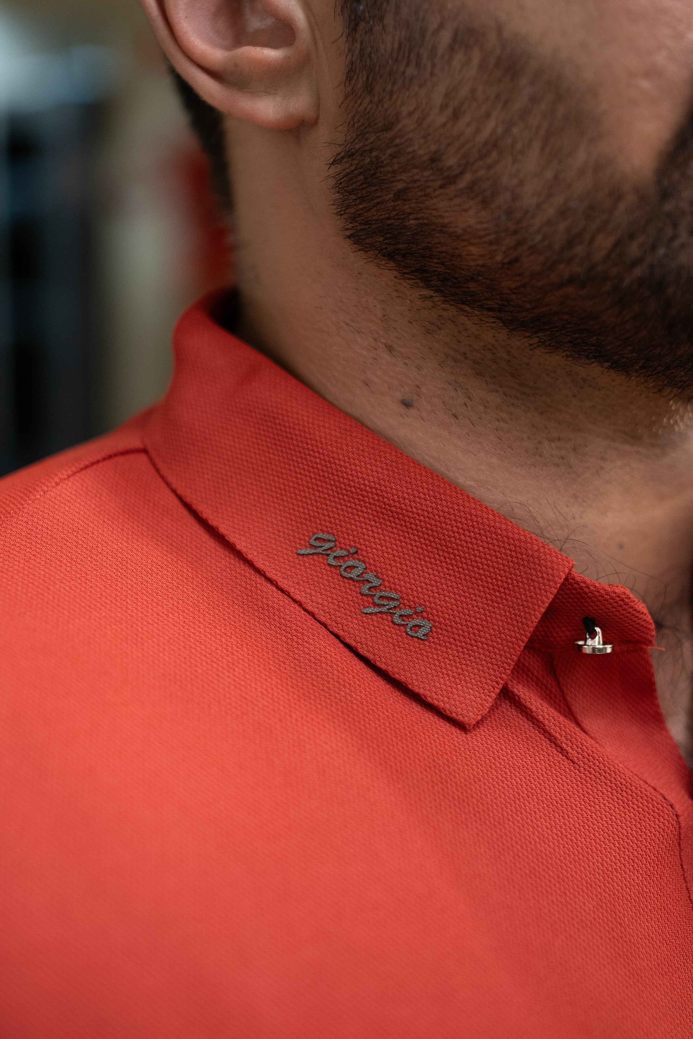 ITALIAN Textured Stitch-less POLO Shirt LVPS-011 CARROT RED - Image 2