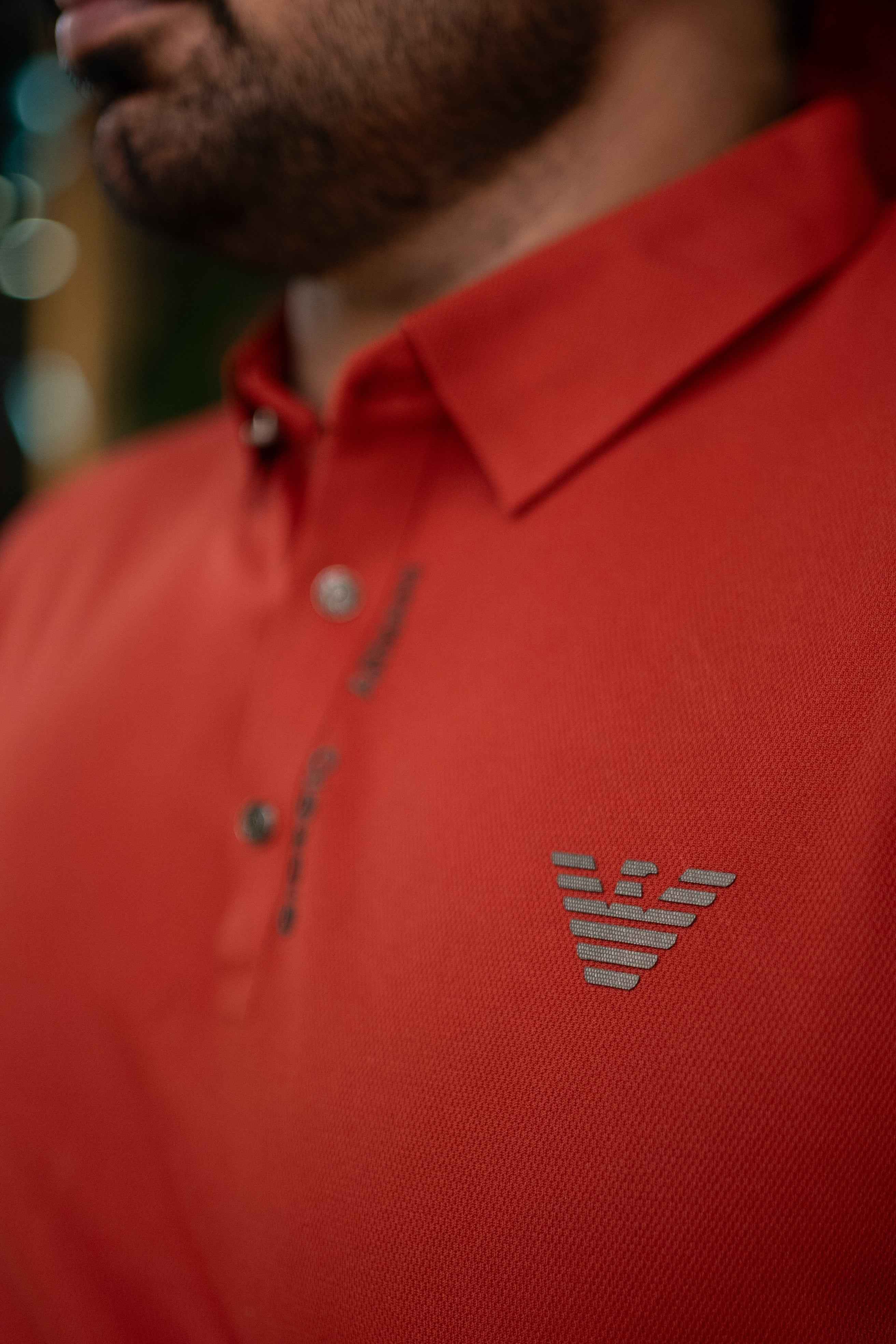 ITALIAN Textured Stitch-less POLO Shirt LVPS-011 CARROT RED - Image 3
