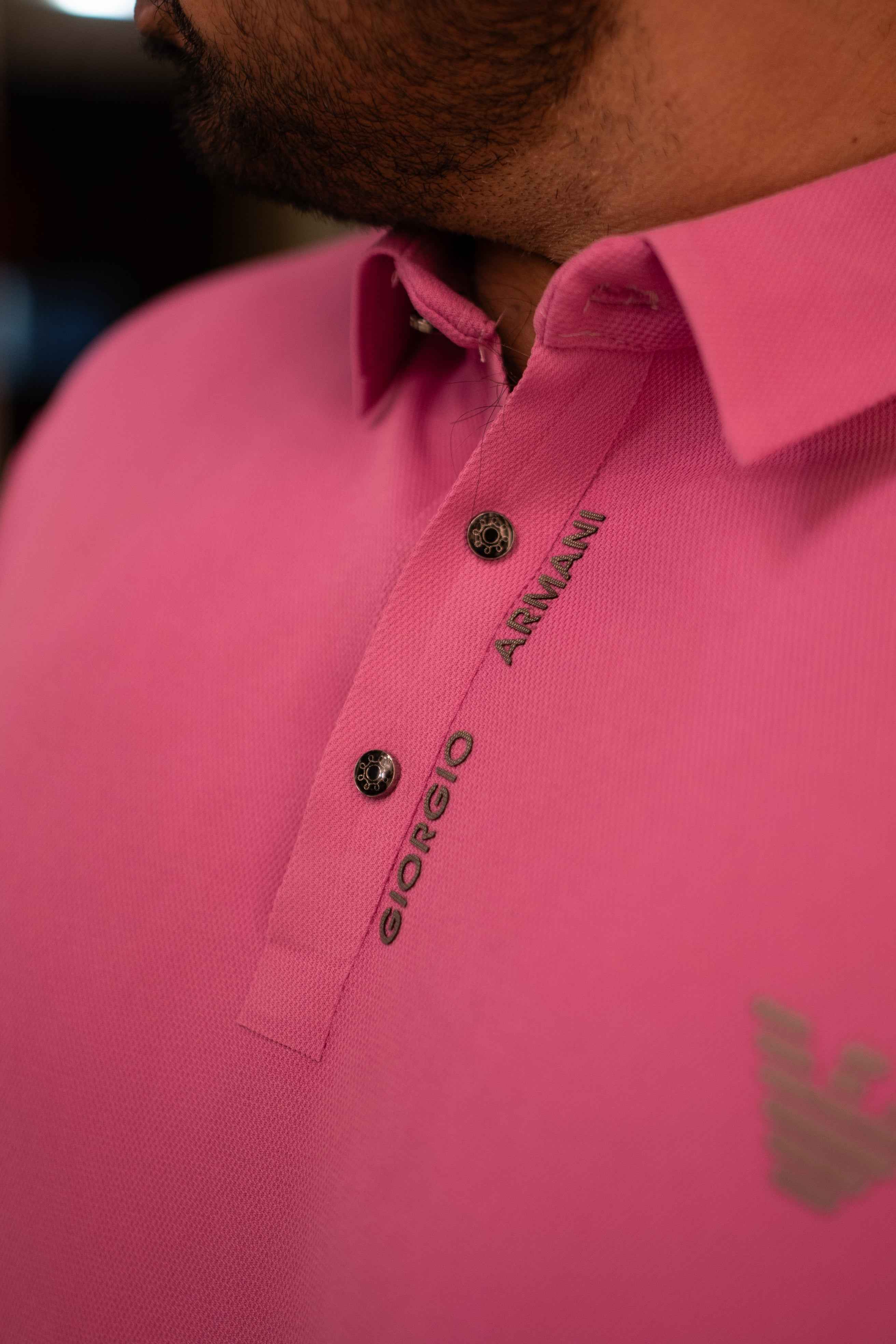 ITALIAN Textured Stitch-less POLO Shirt LVPS-07 PINK - Image 2