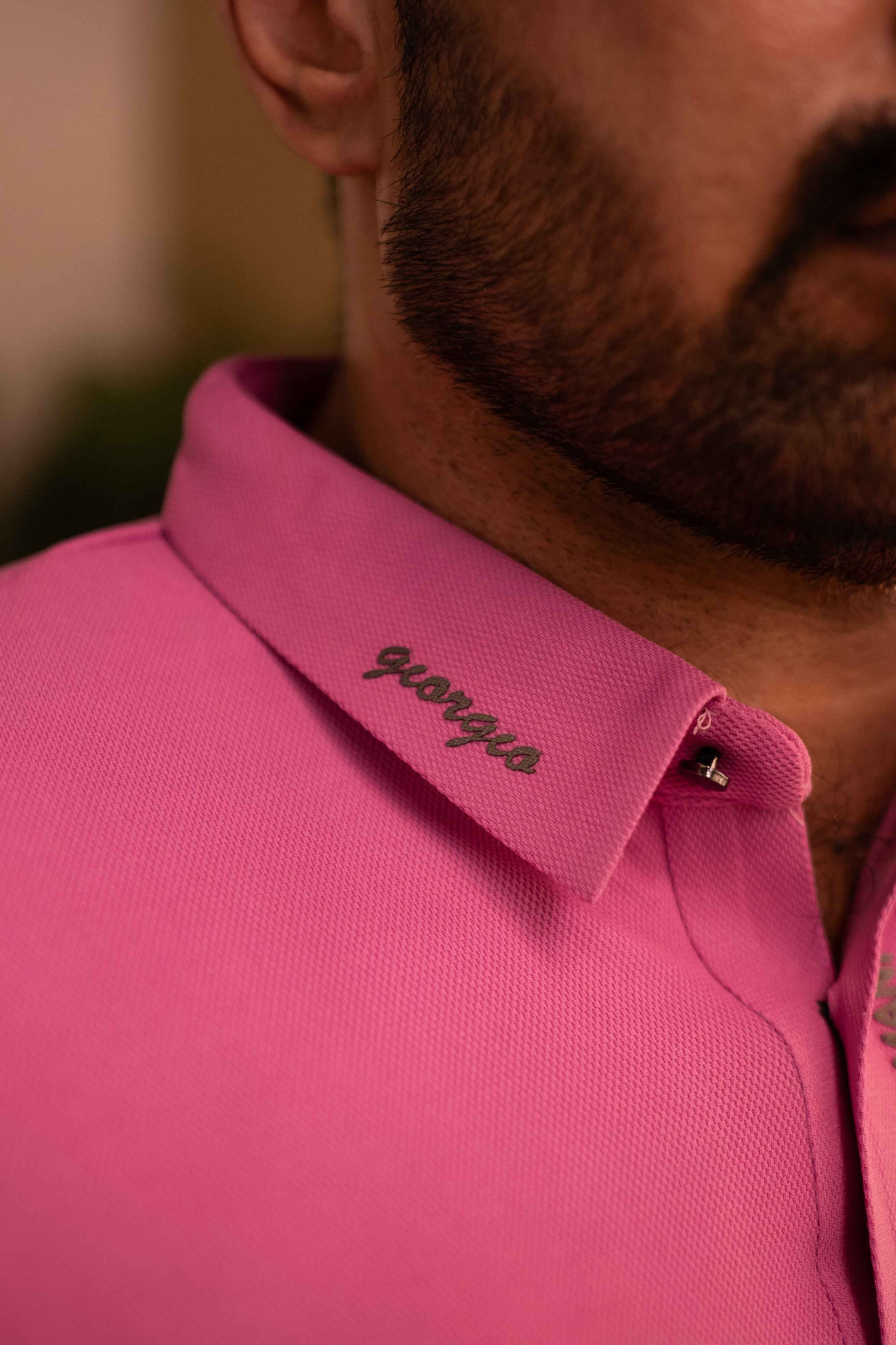 ITALIAN Textured Stitch-less POLO Shirt LVPS-07 PINK - Image 3