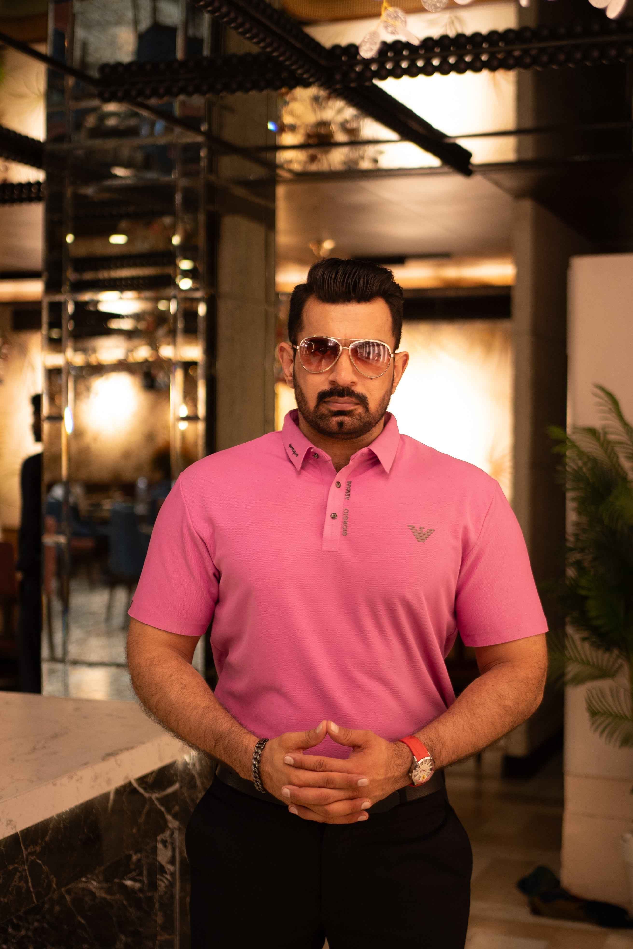 ITALIAN Textured Stitch-less POLO Shirt LVPS-07 PINK - Image 4