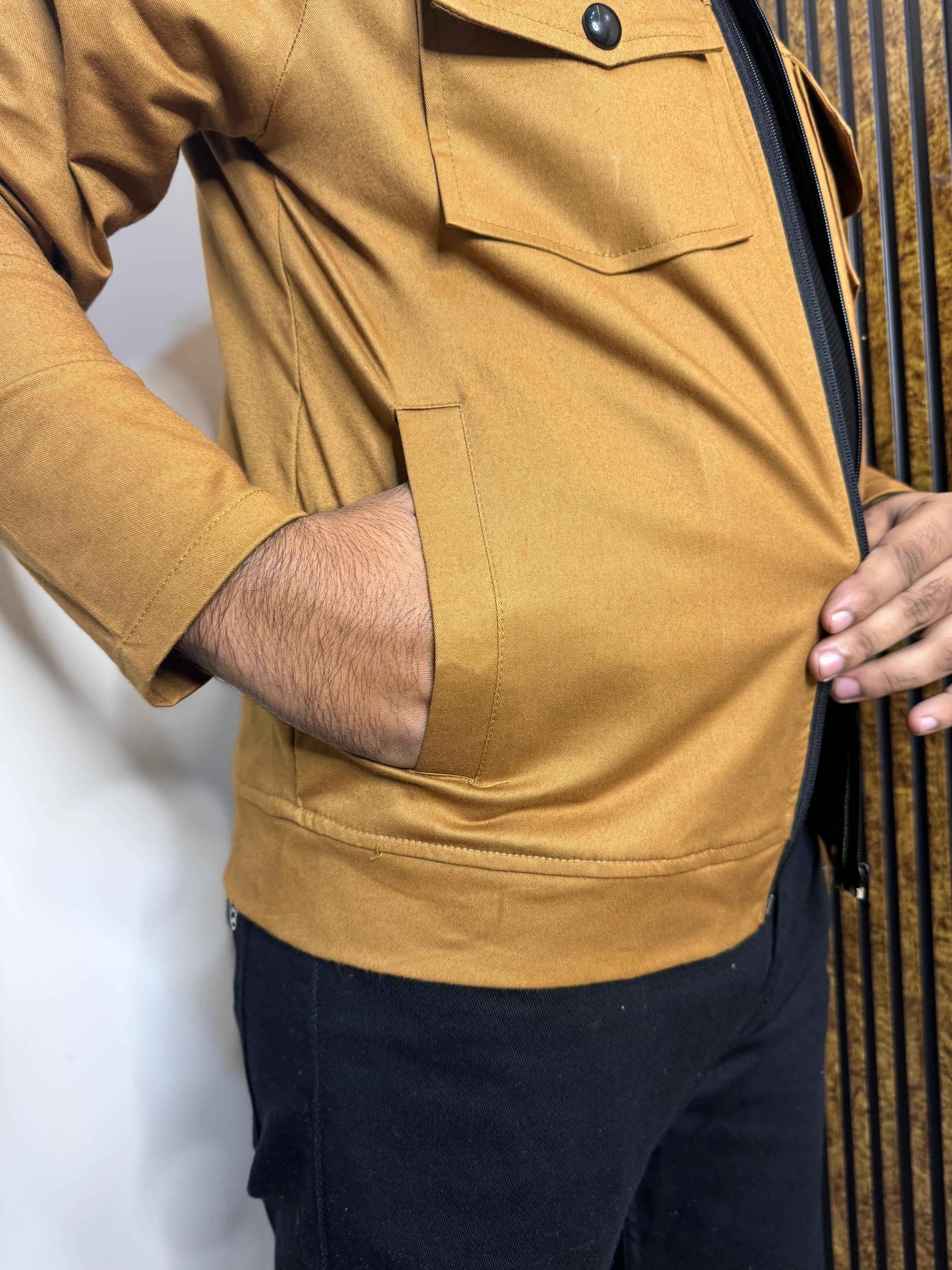 Premium Full Sleeves Cotton Jeans  Mustard Jacket LV#FCJ01 - Image 3
