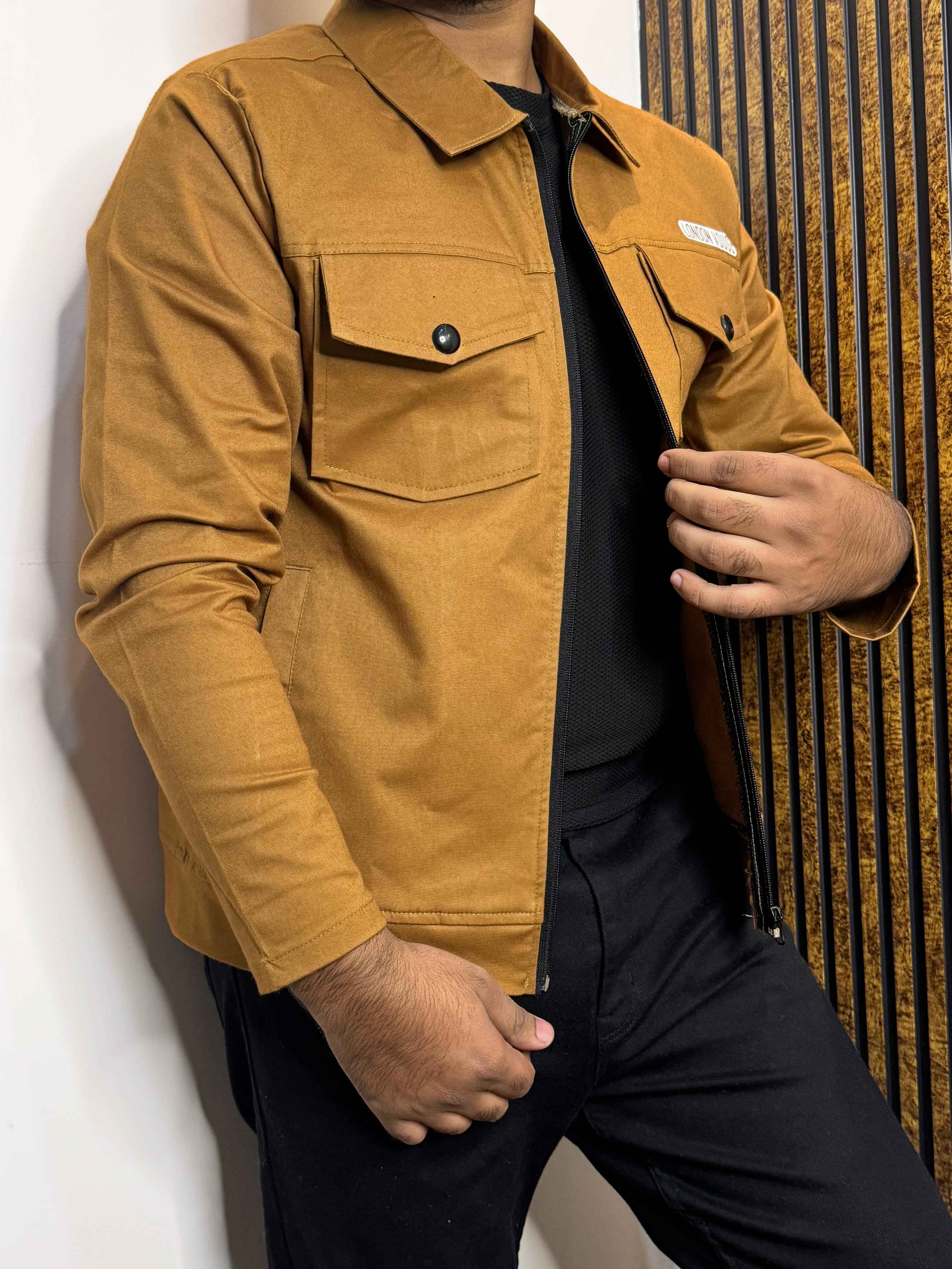 Premium Full Sleeves Cotton Jeans  Mustard Jacket LV#FCJ01 - Image 4