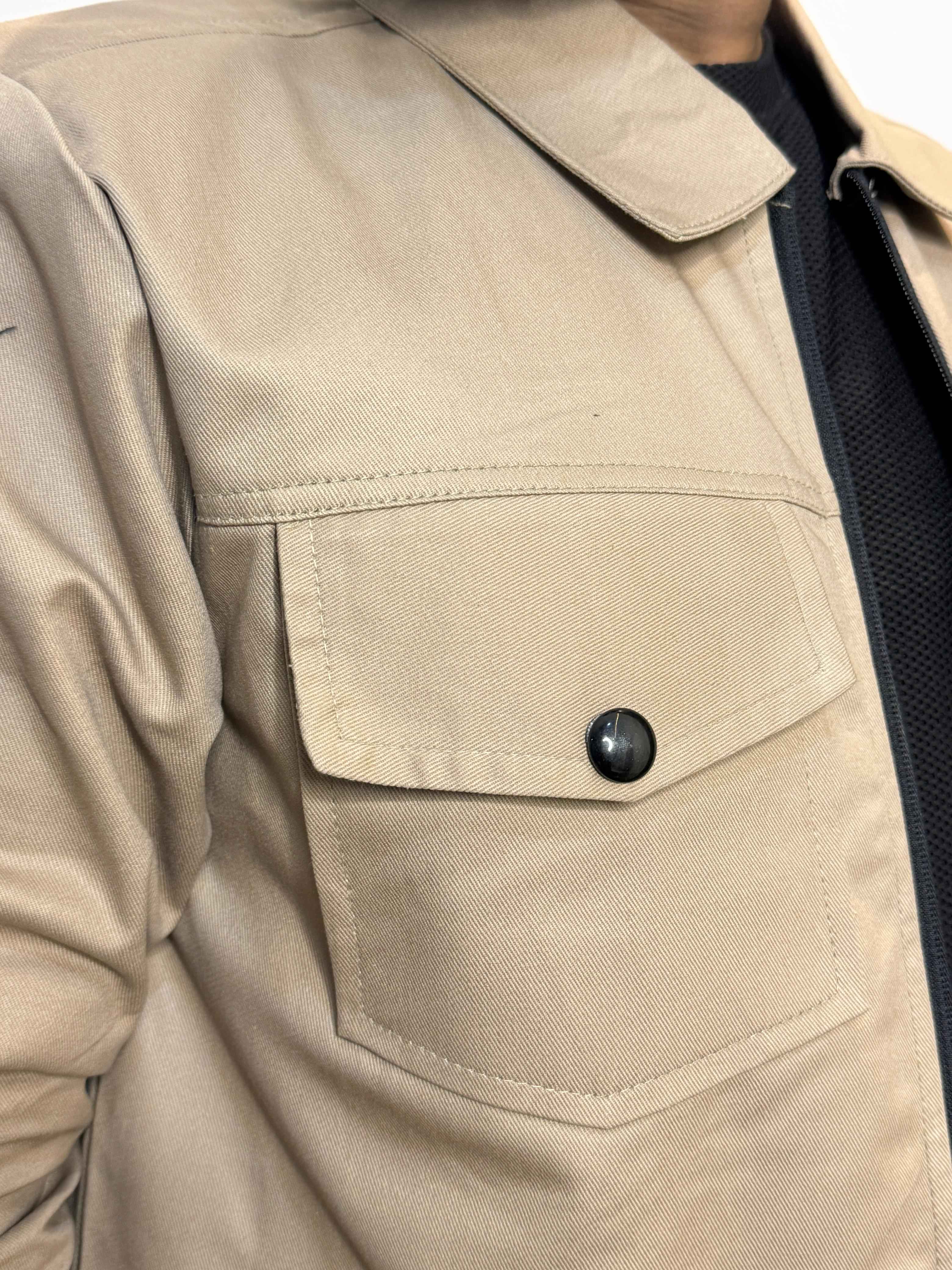 Premium Light Beige Full Sleeves Cotton Jeans Jacket - Image 5