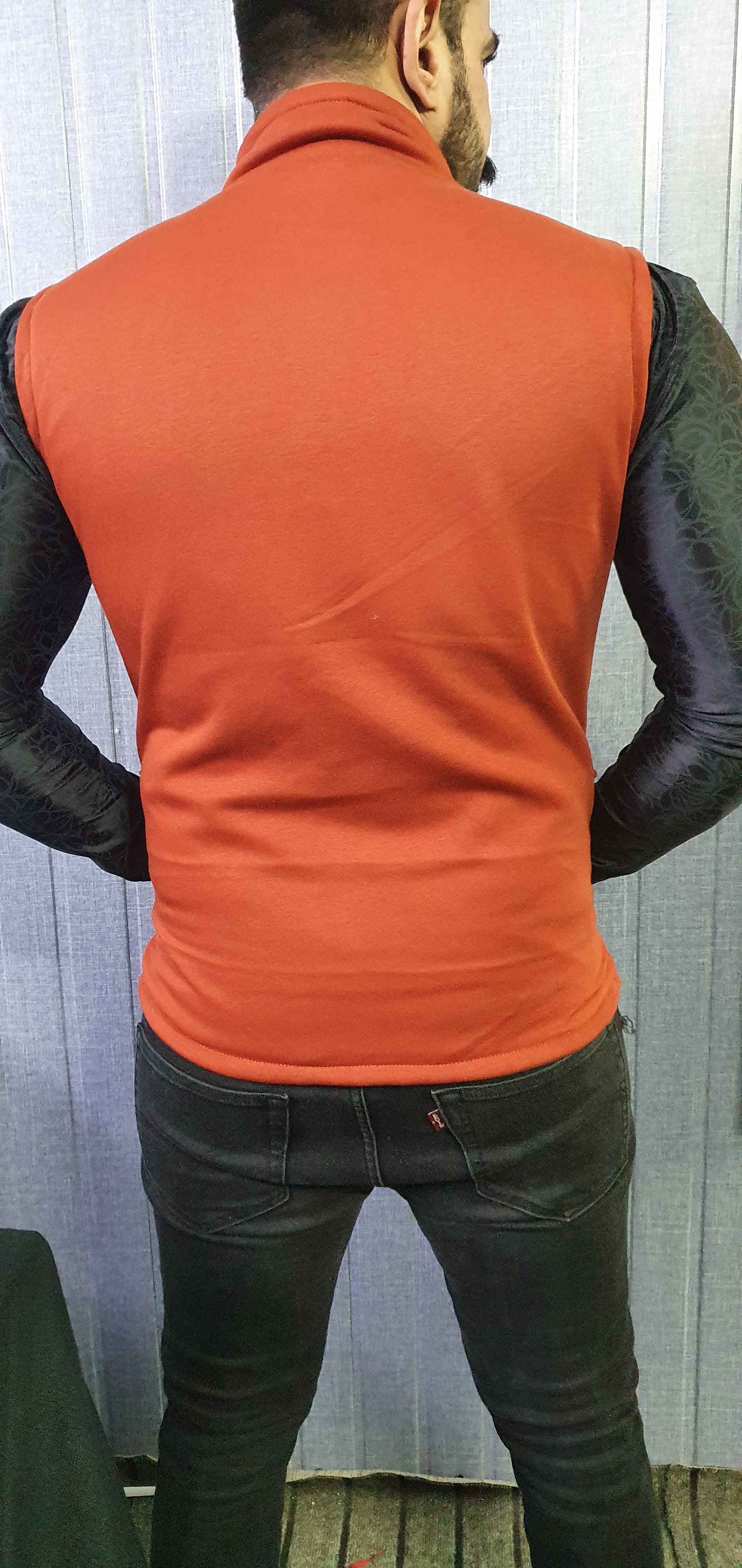Premium Cotton Fleece Four Pocket sleeveless Jacket TAN  11 - Image 2