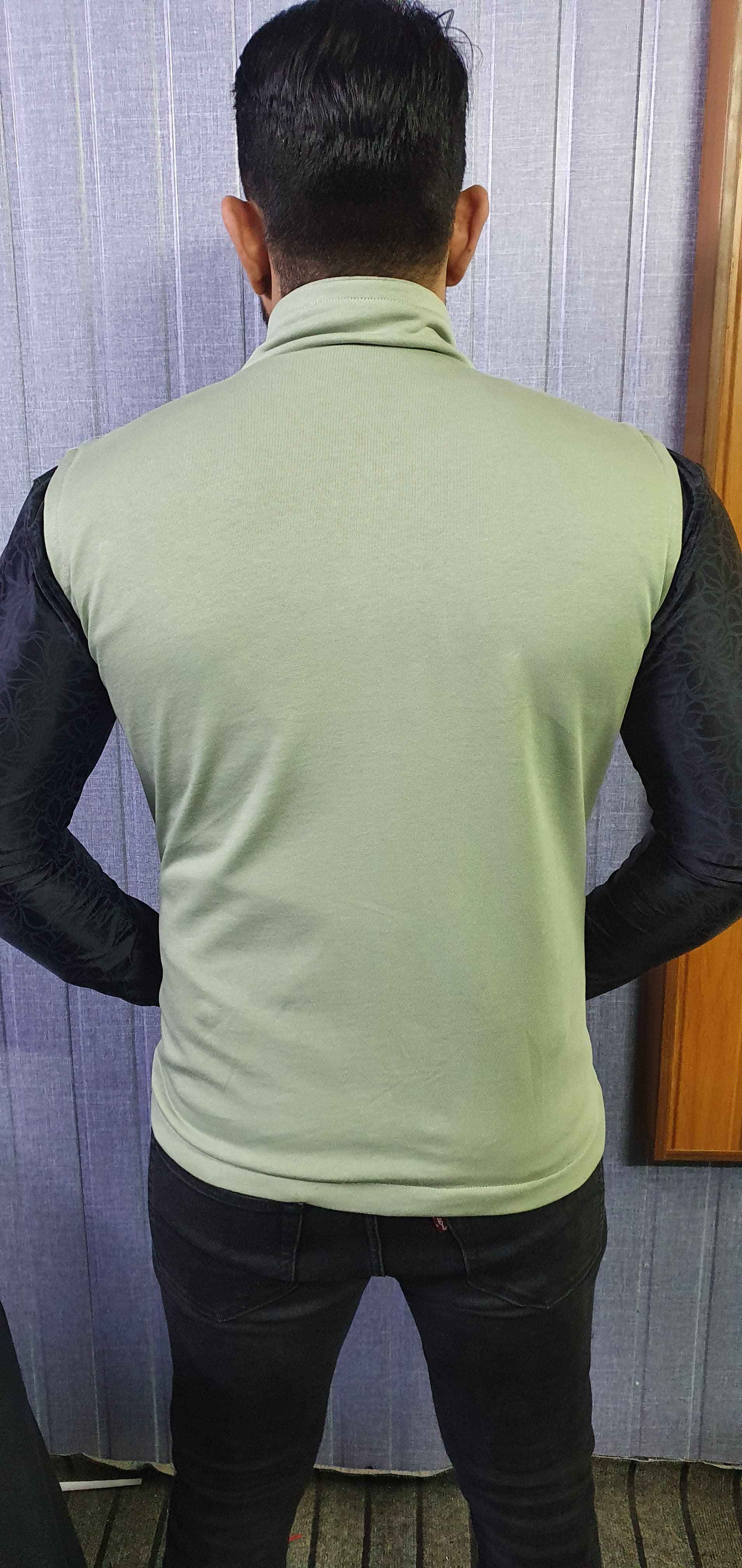 Premium Cotton Fleece Four Pocket sleeveless Jacket Pistachio 15 - Image 3