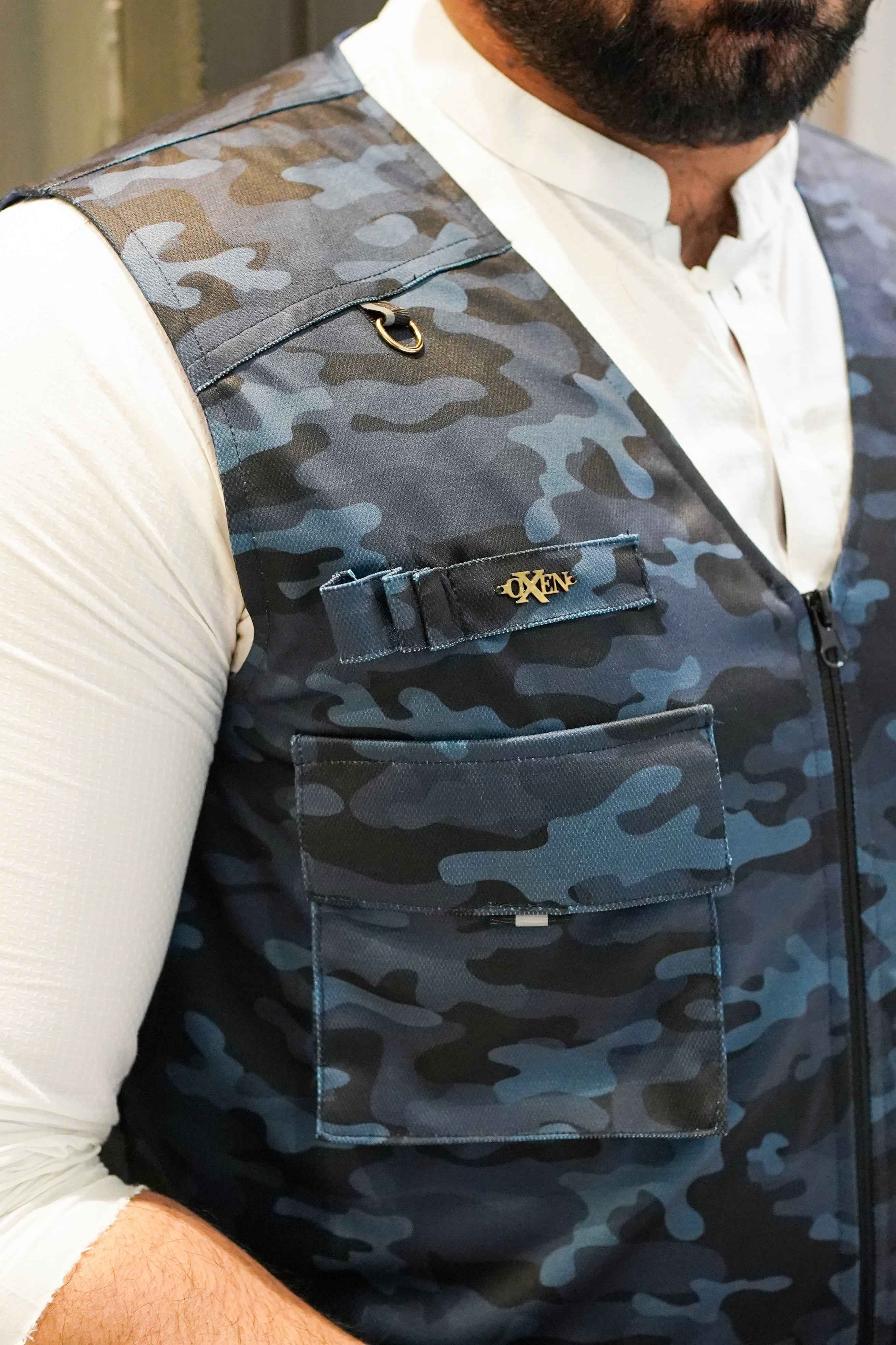 Premium Italian Textured fabrics Blue Camouflage  Sidu Four Pocket Jacket SDJkt-20 - Image 7