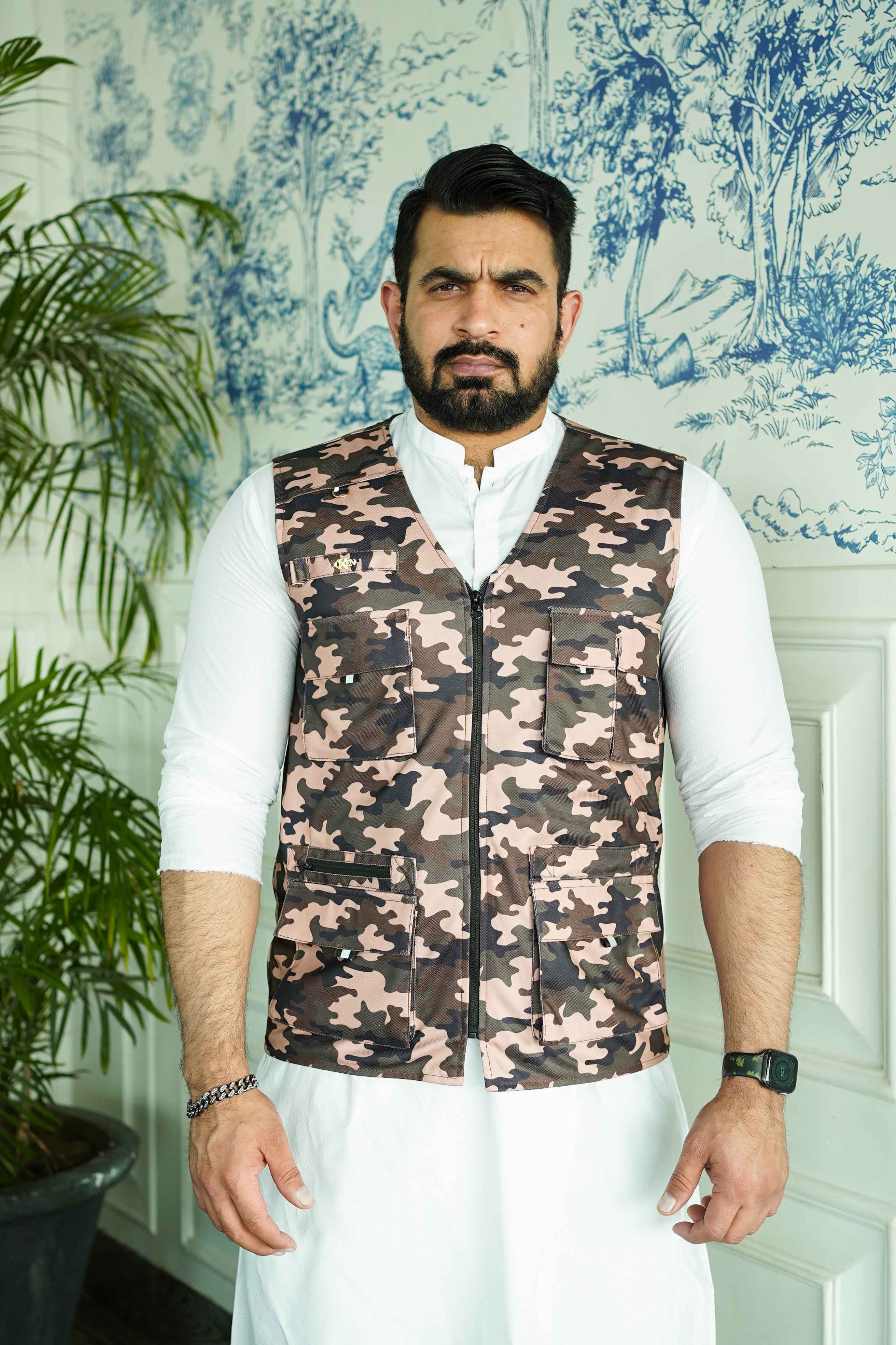 Premium Italian Textured fabrics Brown Camouflage  Sidu Four Pocket Jacket SDJkt-22 - Image 6