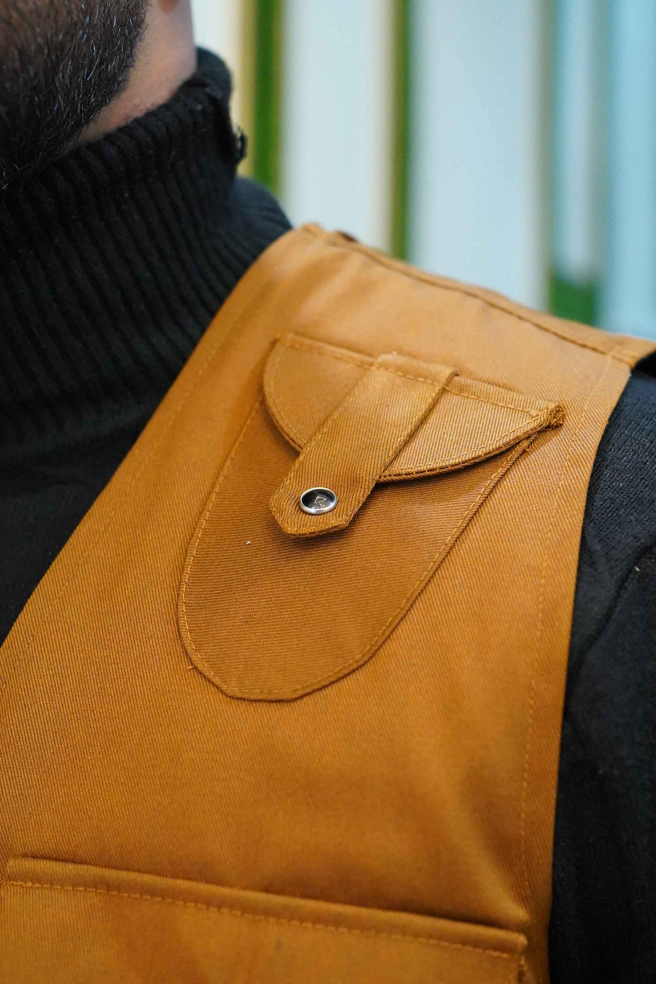 Premium Twill Cotton jeans Sidu Four Pocket Jacket Brown  SDJkt-09 - Image 5