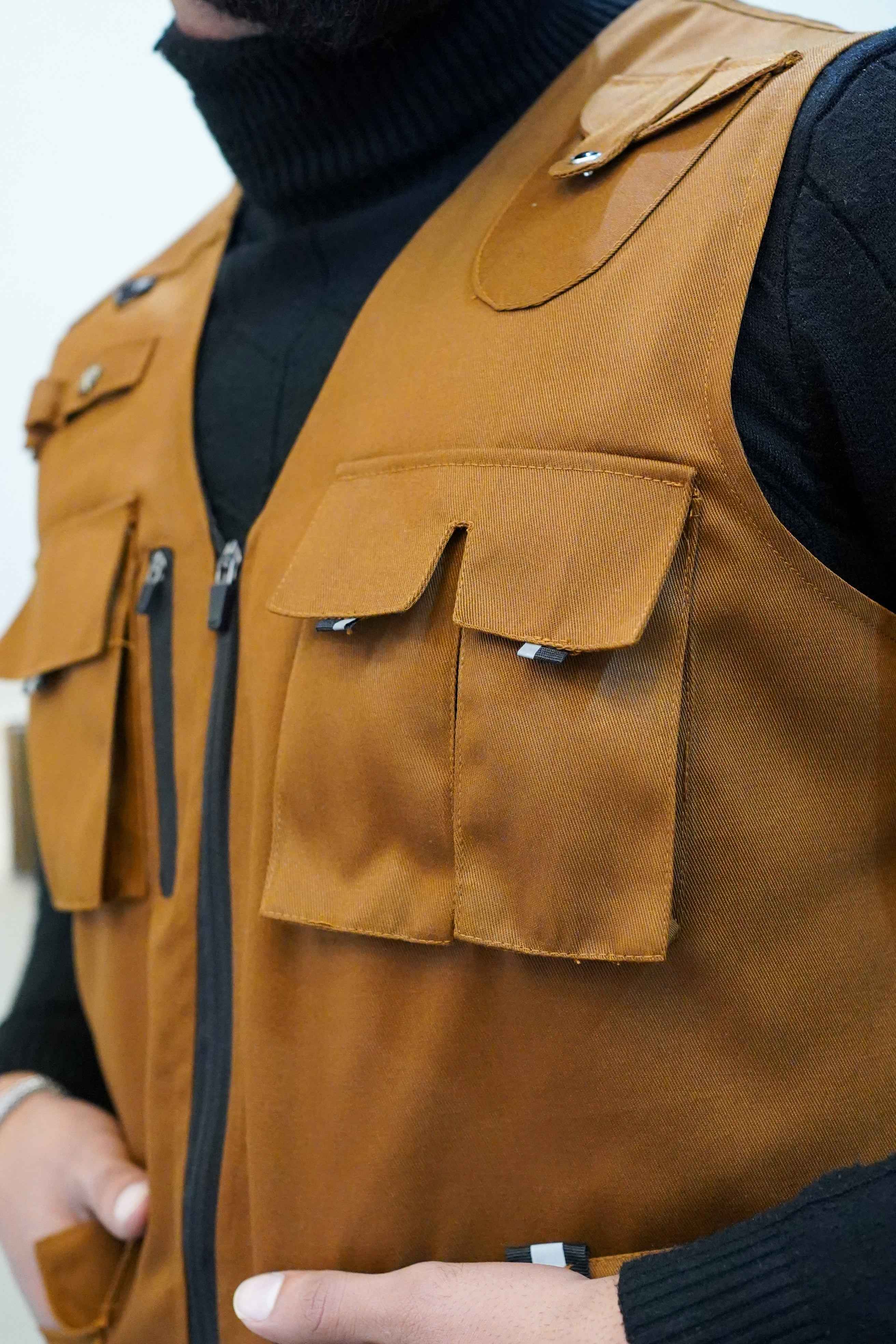 Premium Twill Cotton jeans Sidu Four Pocket Jacket Brown  SDJkt-09 - Image 6